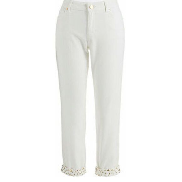 MICHAEL Kors Cream/Gold Studded Cuff Boyfriend Jeans retail $135 size 2 NWT - Picture 3 of 6